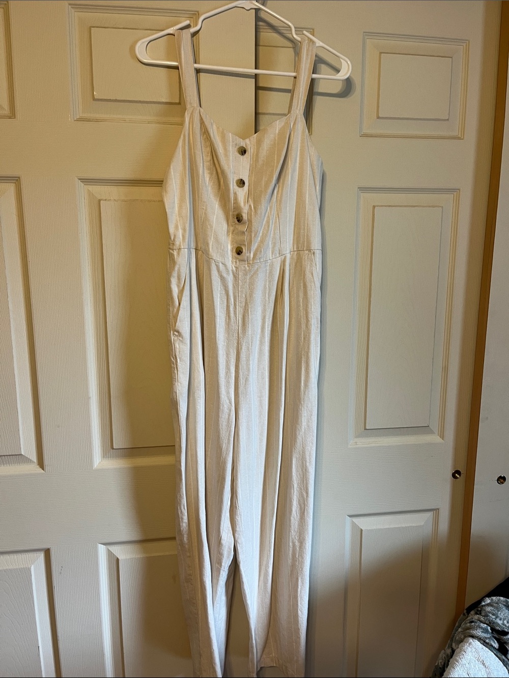 Old Navy Cream Button-Front Wide-Leg Jumpsuit